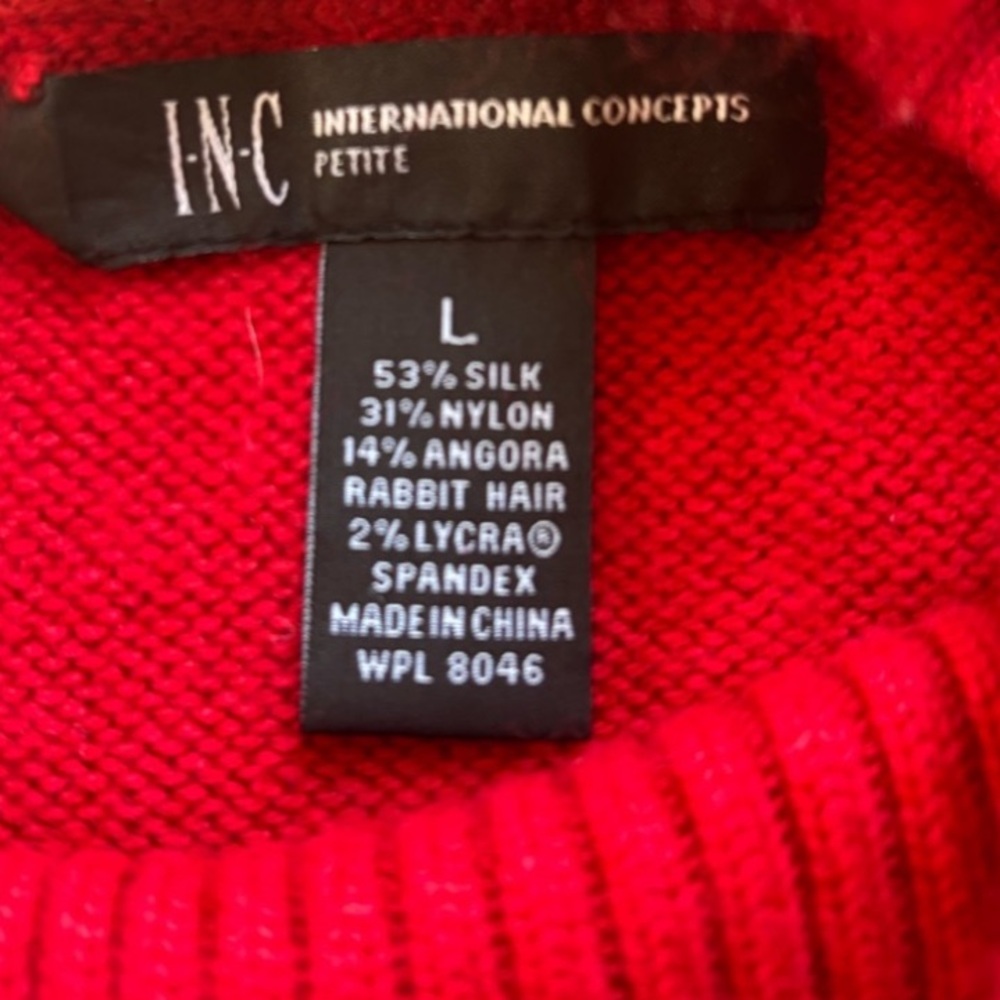 INC International Concepts Red Knit Mock Neck Sweater Top Button Detail Size LP - Picture 2 of 7